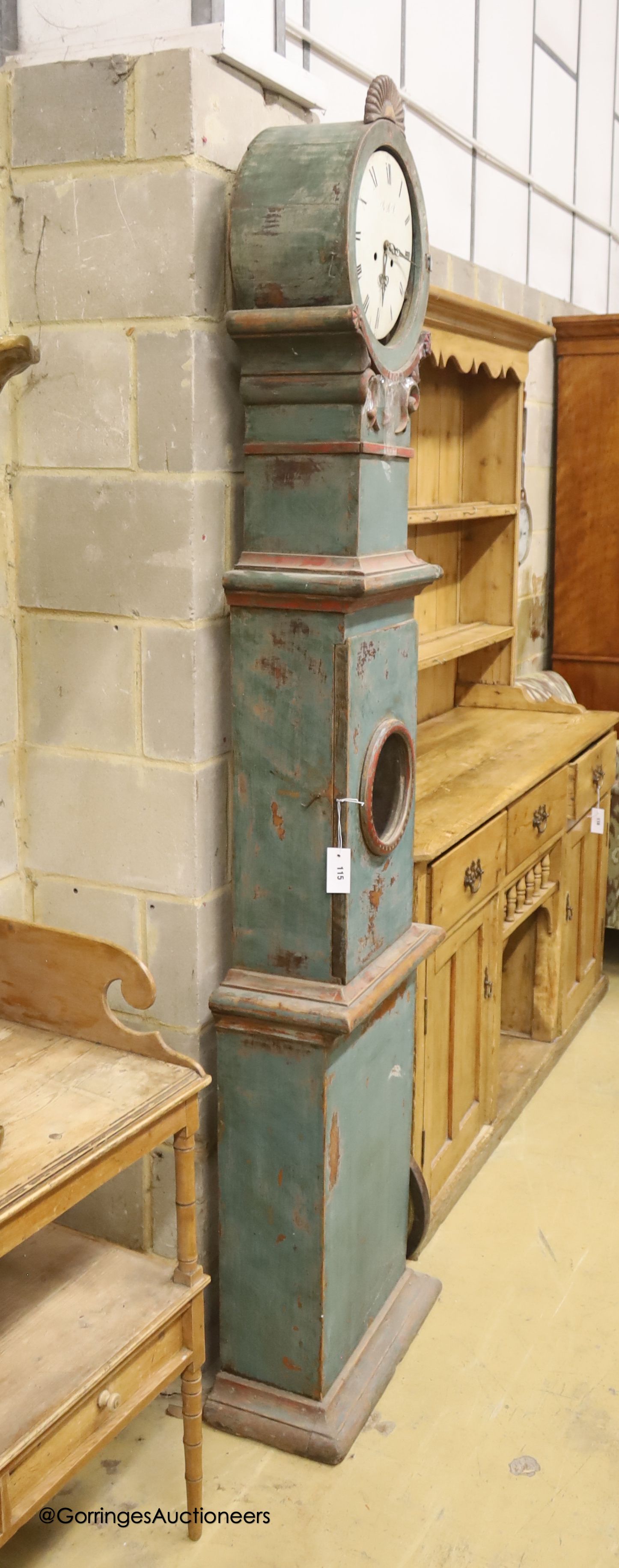 A 19th century Swiss painted longcase clock, height 210cm
